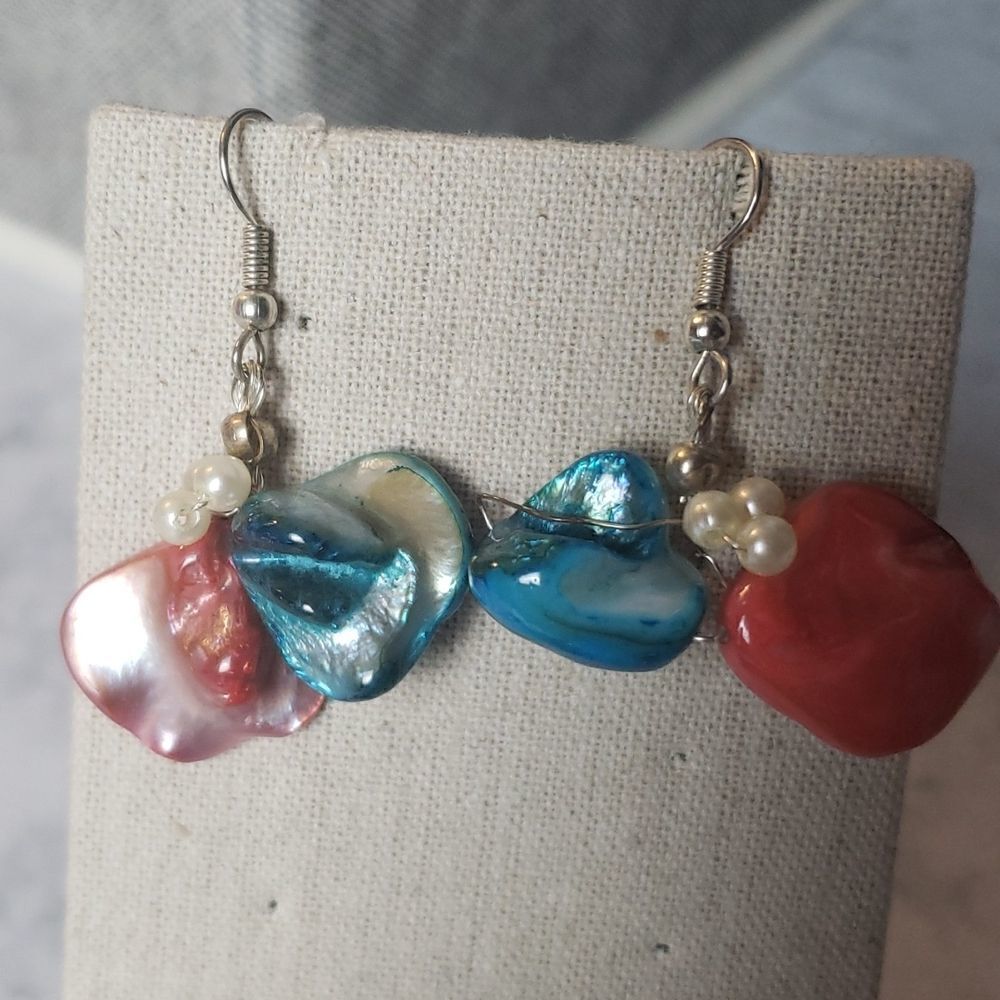 Pink and Blue Stone Earrings‎
